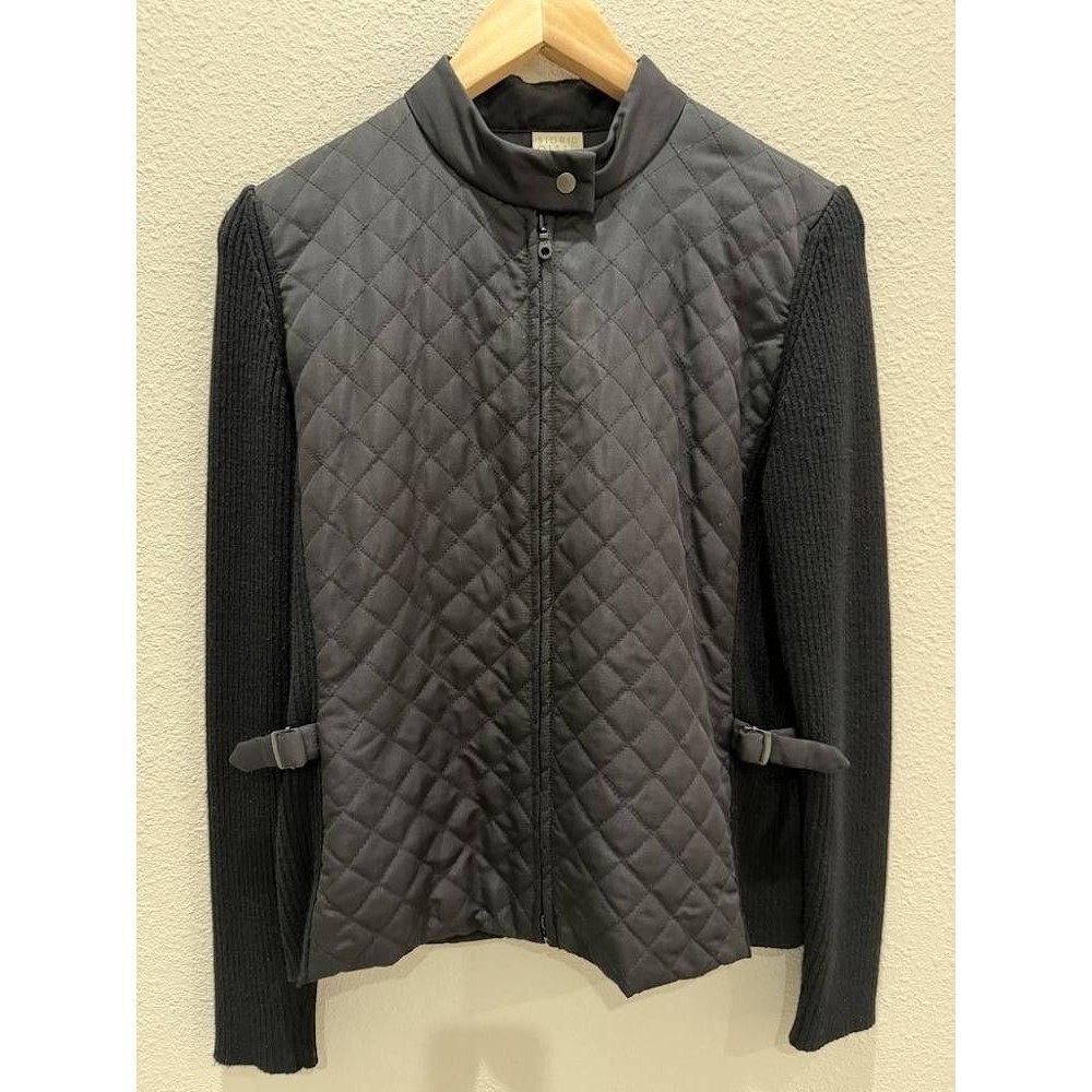 Sigrid Olsen Sport Quilted Knit Sleeve Full Zip Utility Jacket Black Petite M